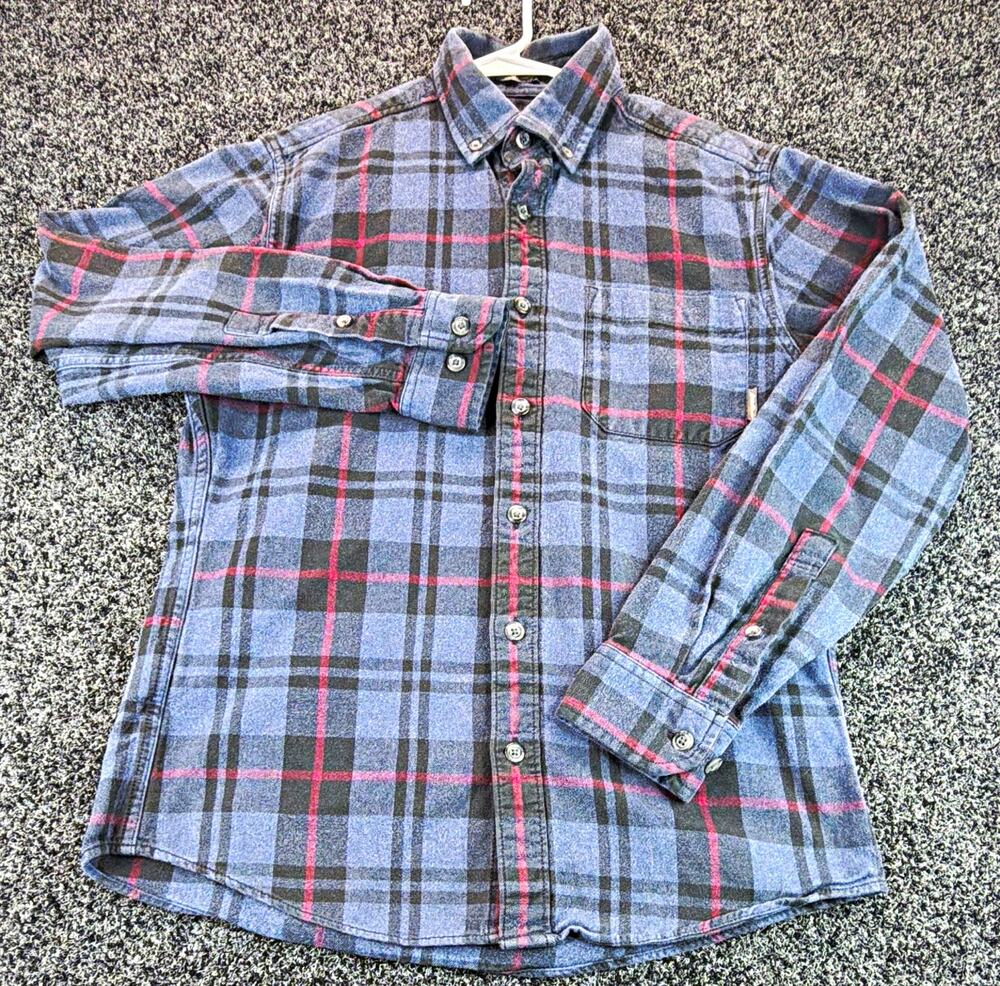 Eddie Bauer Men's S Blue Red Gray Plaid Cotton Flannel L/S Button-Down Shirt